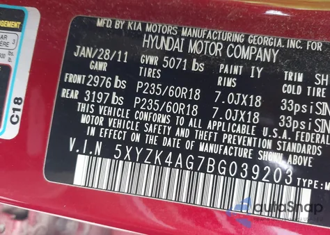 2011 Hyundai Santa Fe Limited V6 from USA, damaged, VIN 5XYZK4AG7BG039203